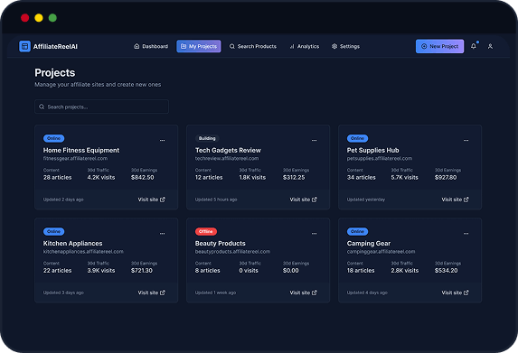 affiliate reel ai dashboard